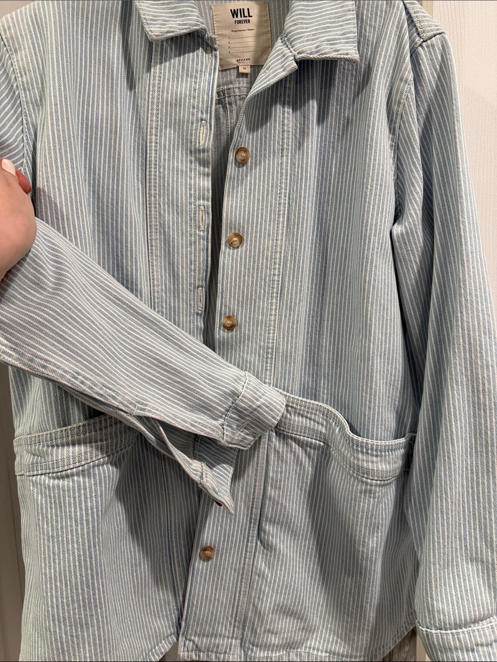 Sezane Light Blue Striped Jean Jacket - Picture 3 of 10